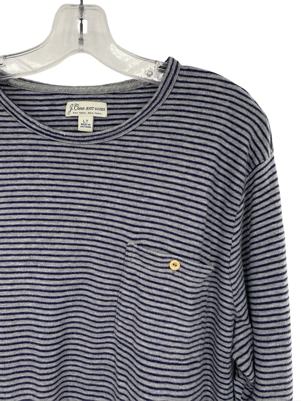 J. Crew Knit Goods Men’s Striped Long Sleeve Pocket Shirt Gray Blue Large Tall